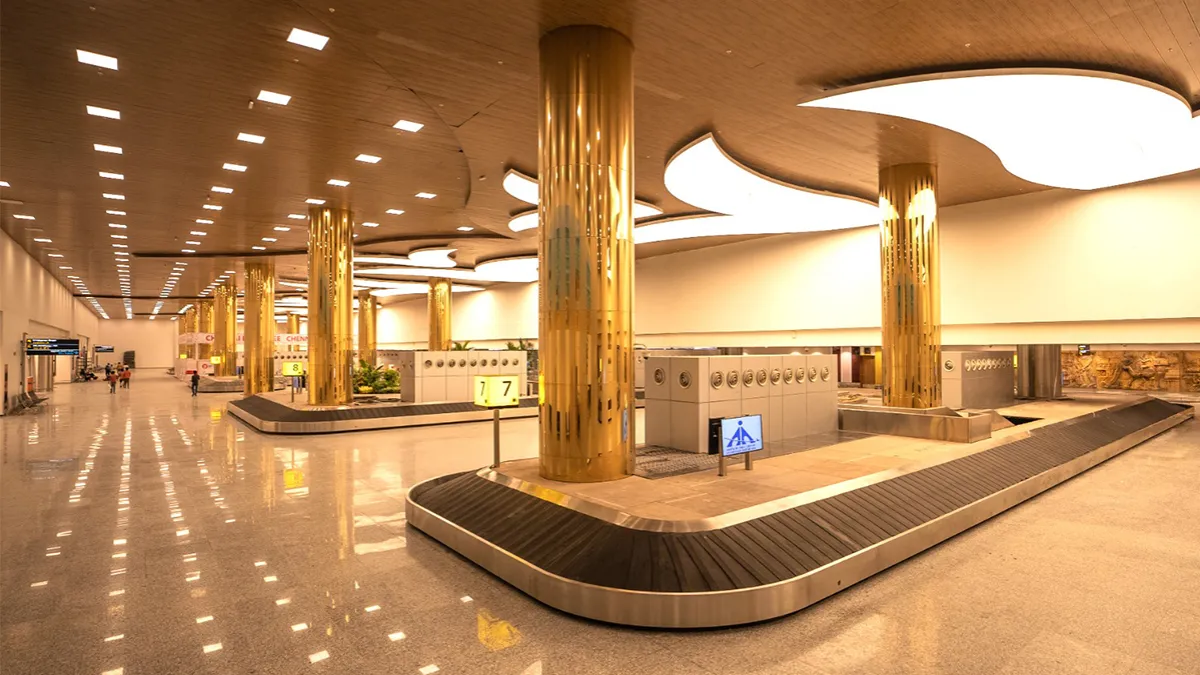 Chennai airport's new integrated terminal pays homage to Tamil culture with its stylish appearance 