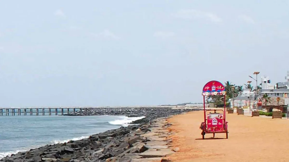 Puducherry authorities installed fish-shaped trash bin on the beachfront to alert on microplastics and keep beaches clean