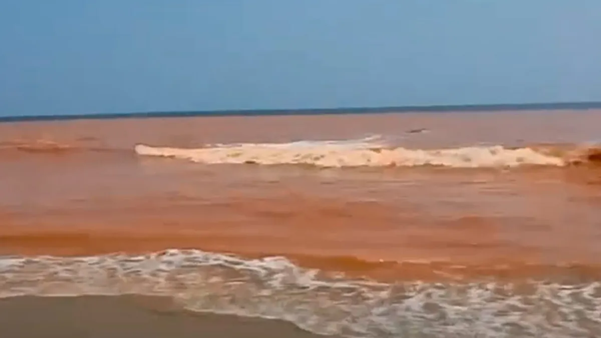 Puducherry beach-goerswitnessed the strange phenomenon of the sea turning red