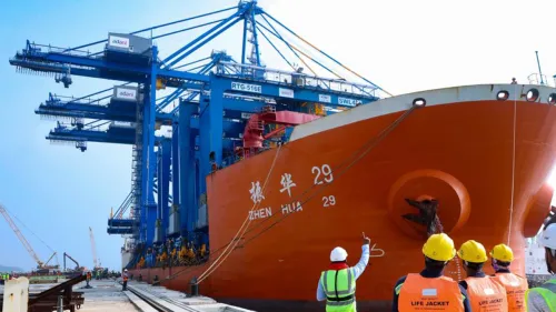 Second Chinese vessel carrying a ship-to-shore crane docked at Vizhinjam International Seaport on Monday