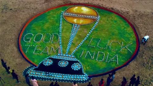 The maestro of sand art Sudarsan Pattnaik crafted a massive 56-foot-long World Cup trophy at Puri beach for Team India